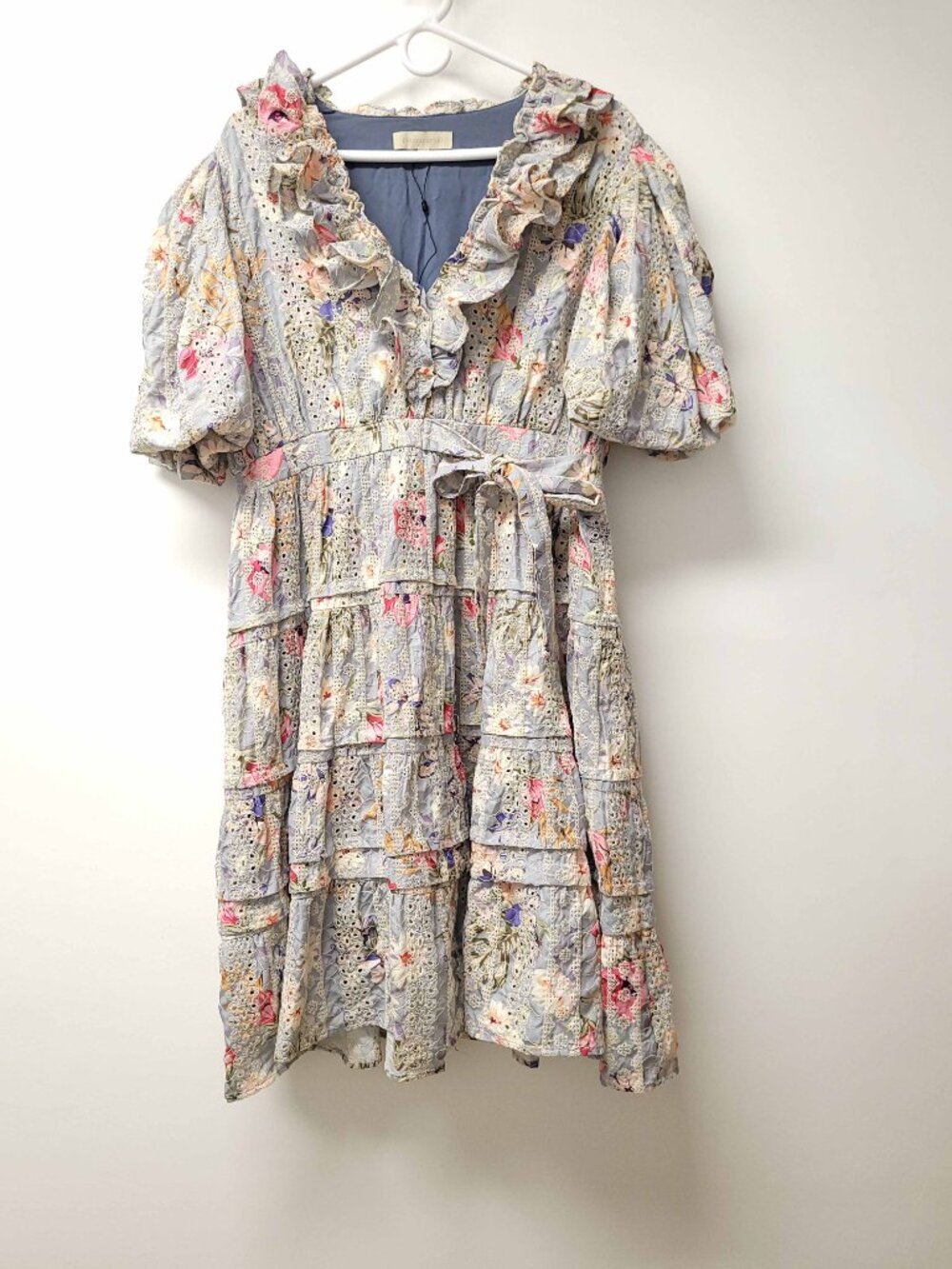 Dance & Marvel Boho Short Sleeve Ruff V Neck Midi Dress Size XL